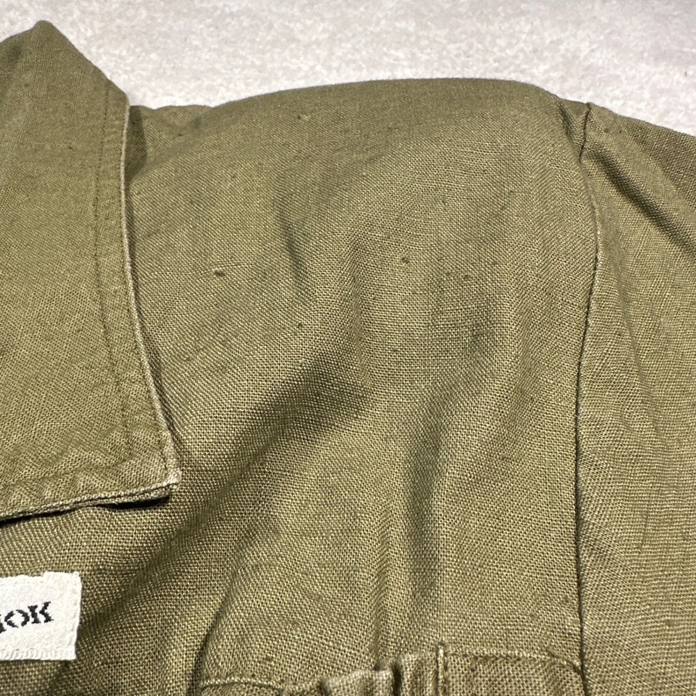Vintage Nok Nok Dress Womens M Army Green Military Inspired Ramie Cotton Midi - Picture 7 of 12